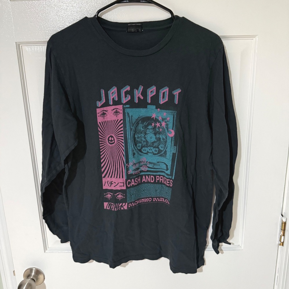 Mother Denim Long Sleeve Rowdy Tee Black Jackpot Cash and Prizes 8245-1079 Small